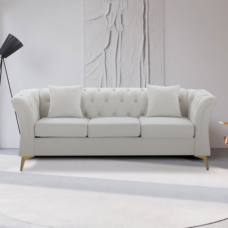 3 Seater Velvet Sofa, Beige