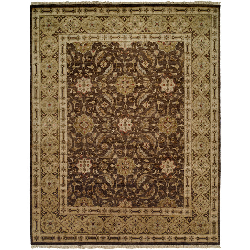 Tapis brun / olive en laine noué à la main Maxine, Rectangle 6 pi x 9 pi