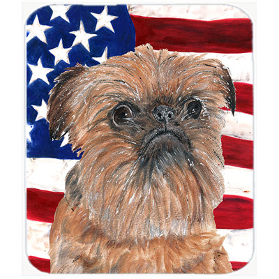 Trinx Patriotic Brussels Griffon USA American Flag Glass Cutting Board