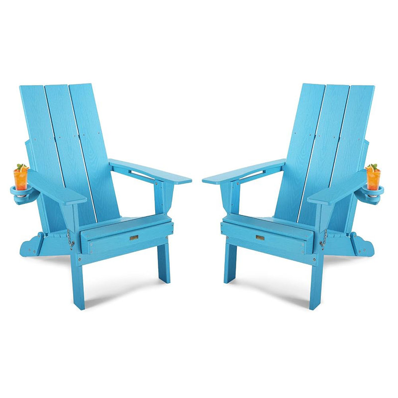 Adirondack Chair, Oversized HDPE Folding Adirondack Chair With Cup Holder(Set Of 2), Gray