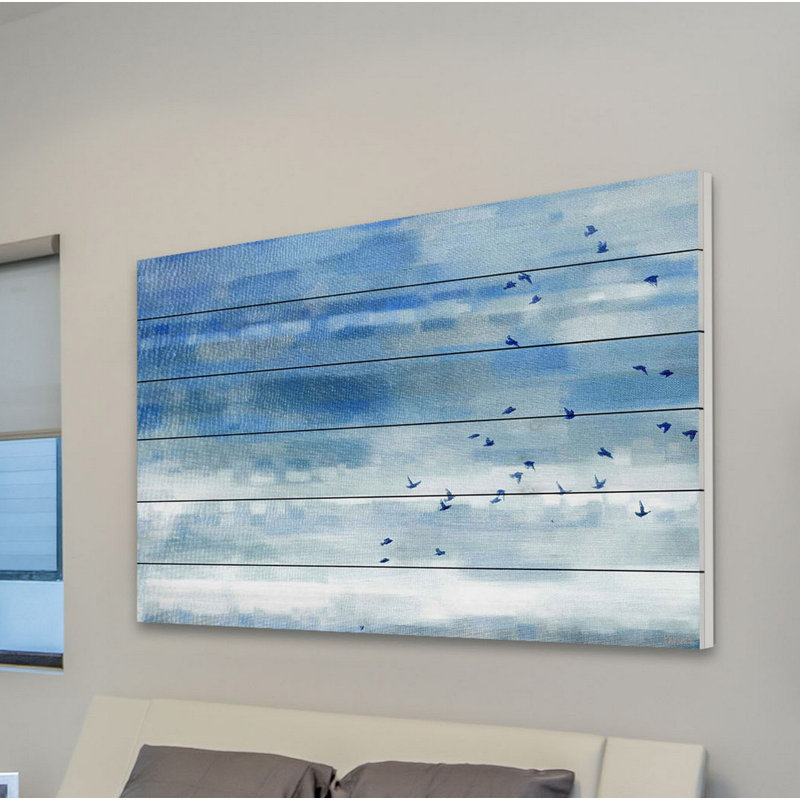 Bleu ciel oiseaux par parvez taj-impression sur bois, 40 po x 60 po