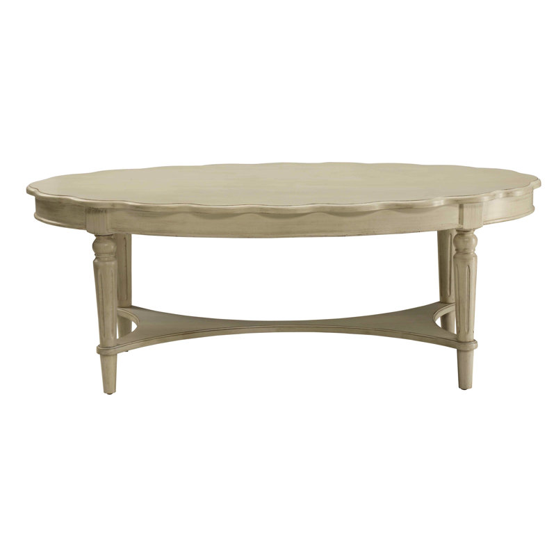 Table basse antique française avec tablette ouverte et structure moderne en bois de style ovale blanc