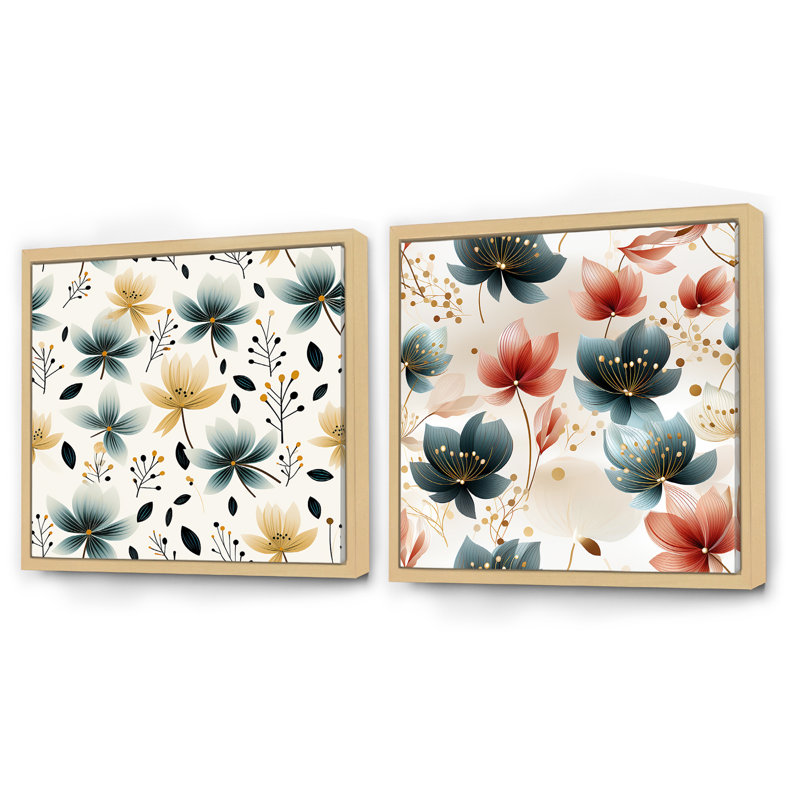 Ouillet - Ensemble de 2 collages carrés botaniques abstraits, H 16 po x l 33 po, Cadre flottant brun