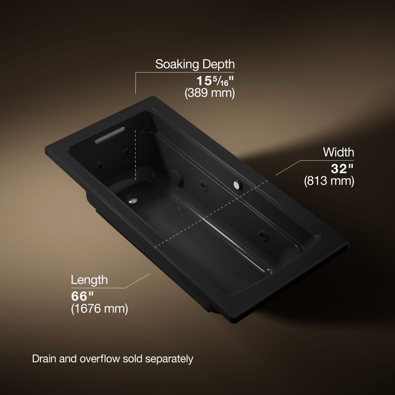 Archer® 66" x 32" Drop-in Whirlpool, Black