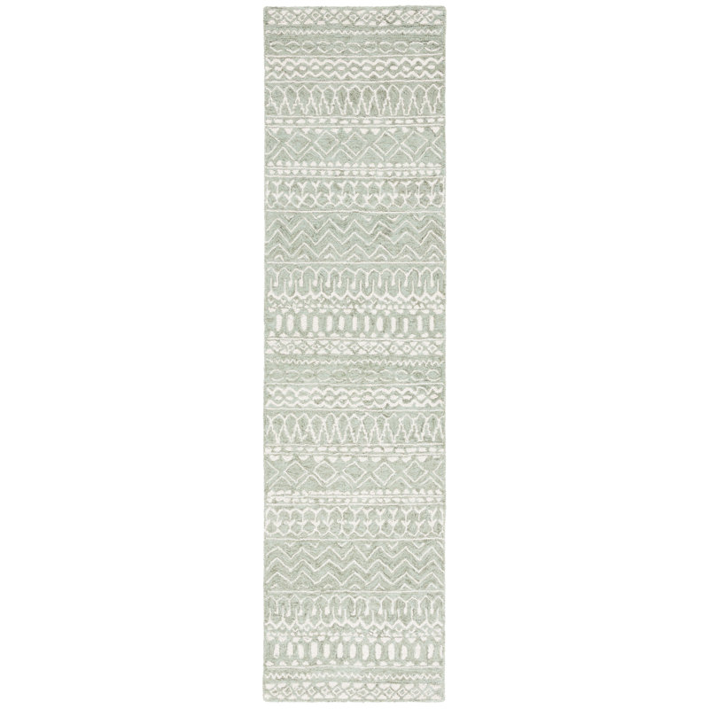 Micro-Loop Hand Tufted Wool & Cotton Geometric Rug, Runner 2'3" x 9'