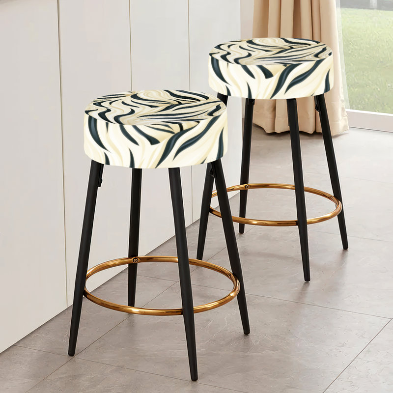 Cream And Black Zebra Harmony - Abstract Bar Stools Set Of 2