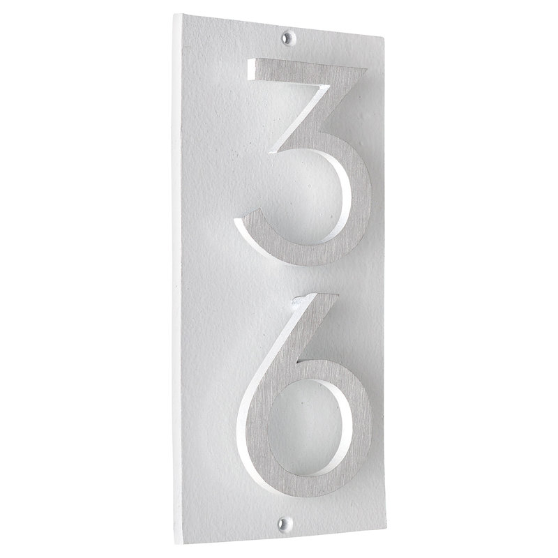 Plaque d’adresse murale sur 1 ligne flottante, Blanc, Nickel satiné deux tons, Oui