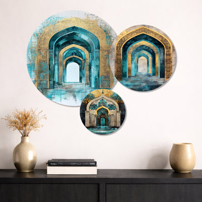 Voyage doré des arches de grès - ensemble d'art mural paysage en métal de 3