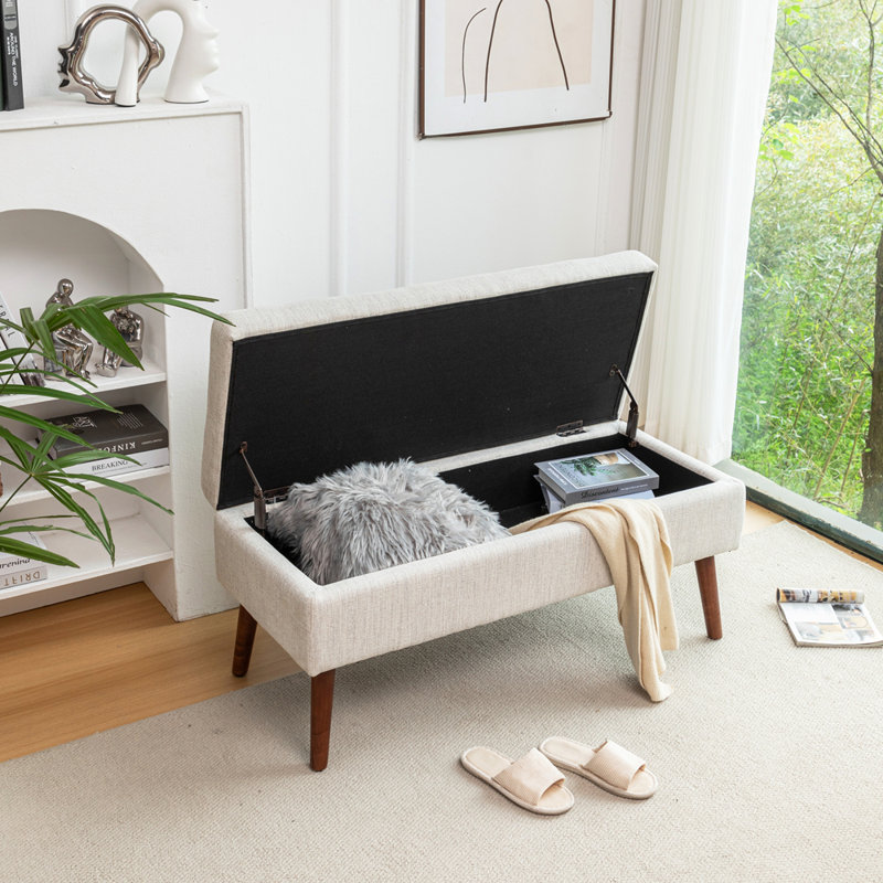 Tufted Storage Ottoman Bench | Solid Wood Legs, Safety-Hinged Lid for Bedroom End of Bed & Entryway, Off White