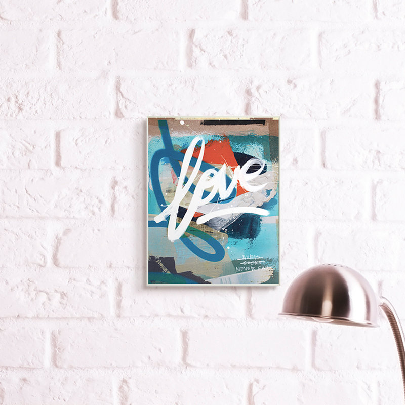 Motif graffiti textuel bleu urbain moderne, Plaque murale, H 15 po x l 10 po