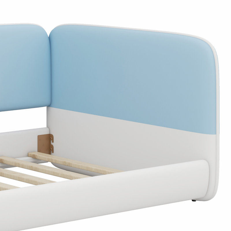 Lit bas de luxe avec tête de lit et accoudoirs, Bleu