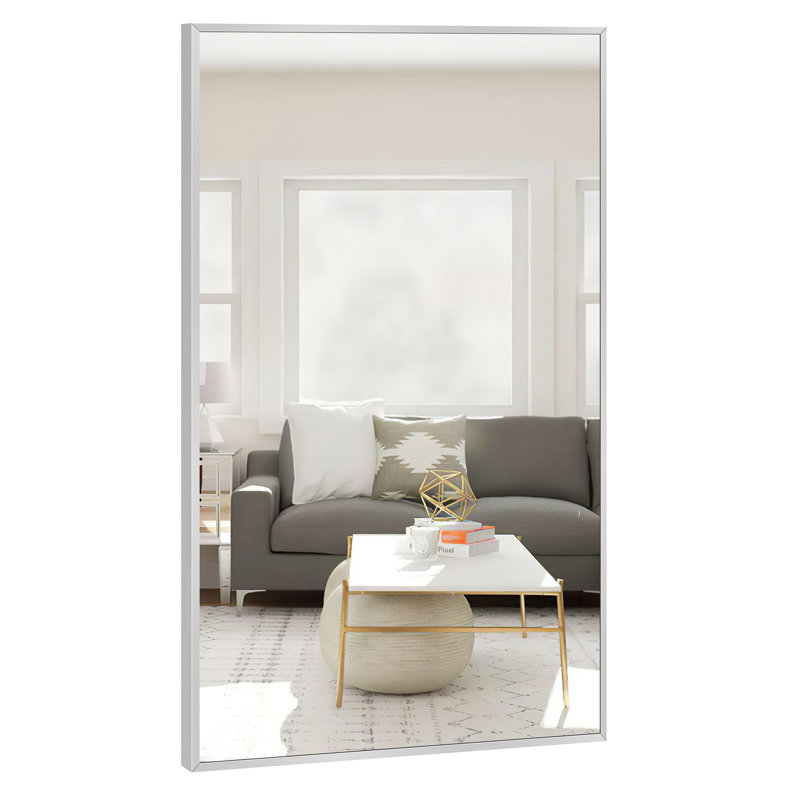 Talma Wood Flat Mirror, Light Gray, 51" H x 32" W