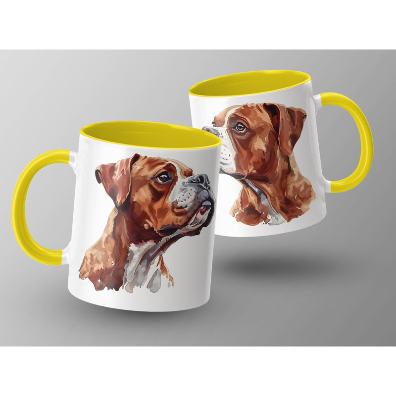 11oz Watercolour Boxer Dog Design Coffee Mug, Yellow, 3