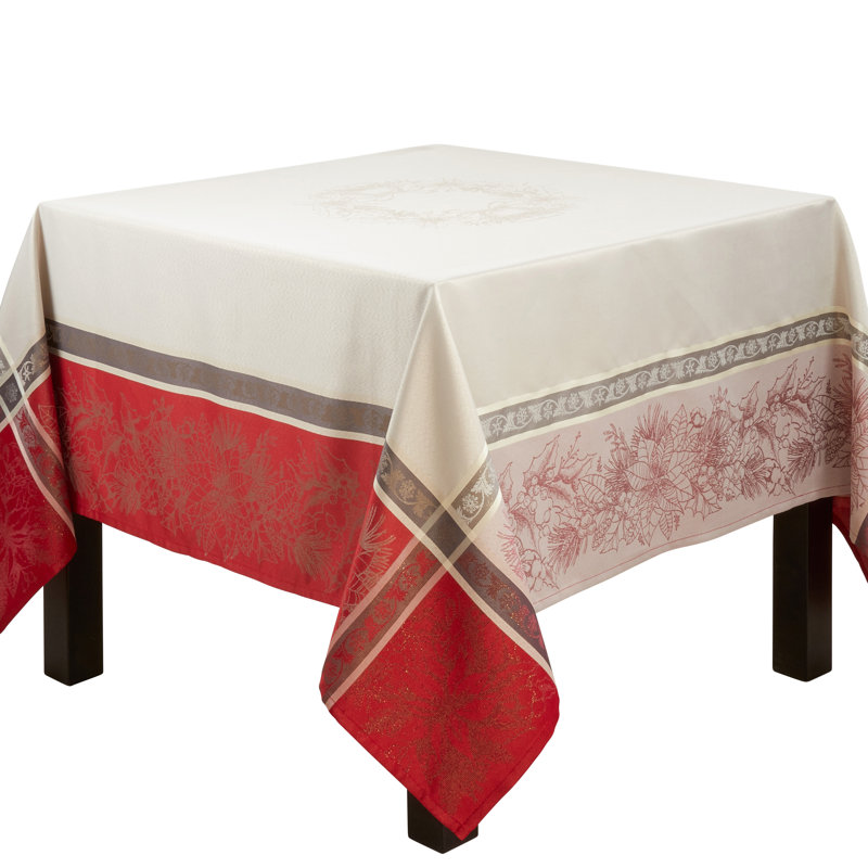 Red Jacquard Christmas Tablecloth with Plaid Pattern, 72"