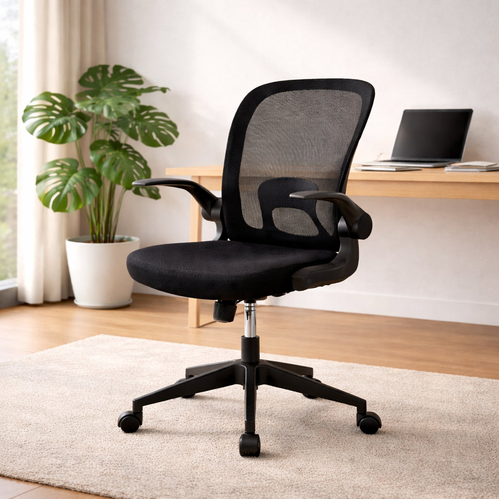 Foldable Mid-Back Mesh Ergonomic Office Chair with Adjustable Arms Space Saving Inbox Zero Frame 