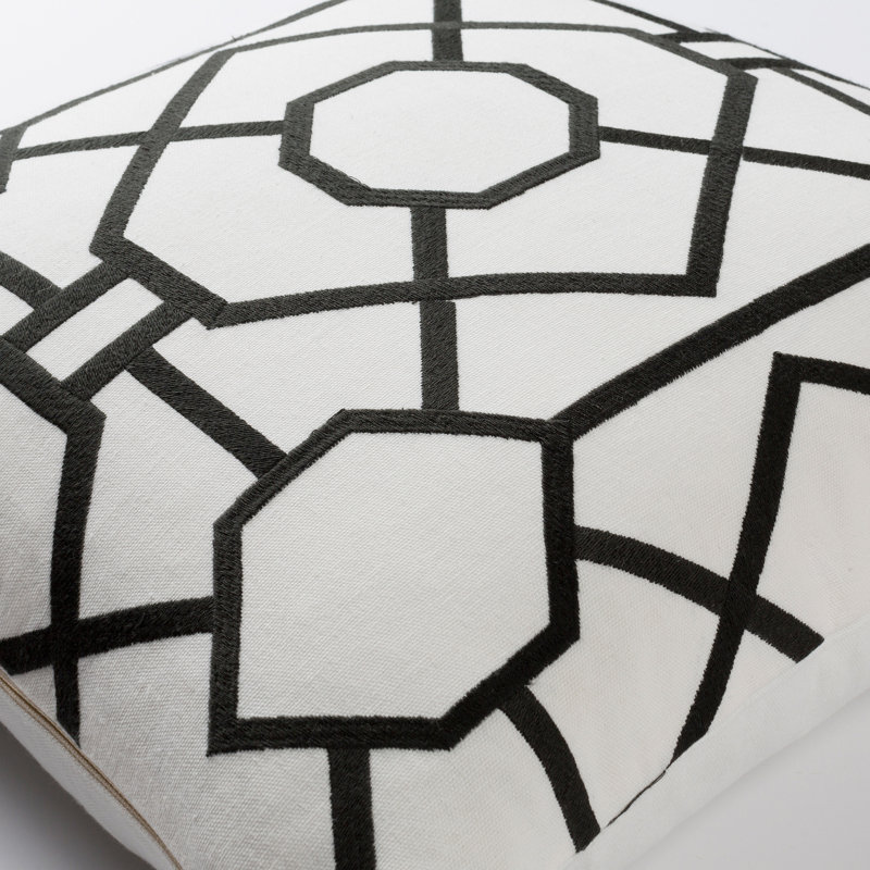 Kingdom Cotton Geometric 18" Throw Pillow Cover, White/ Black