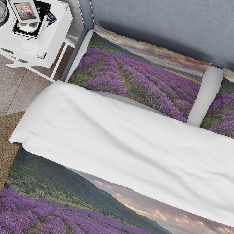 Lavender Field At Dawn I - Ensemble de housse de couette Farmhouse - Microfibre de polyester