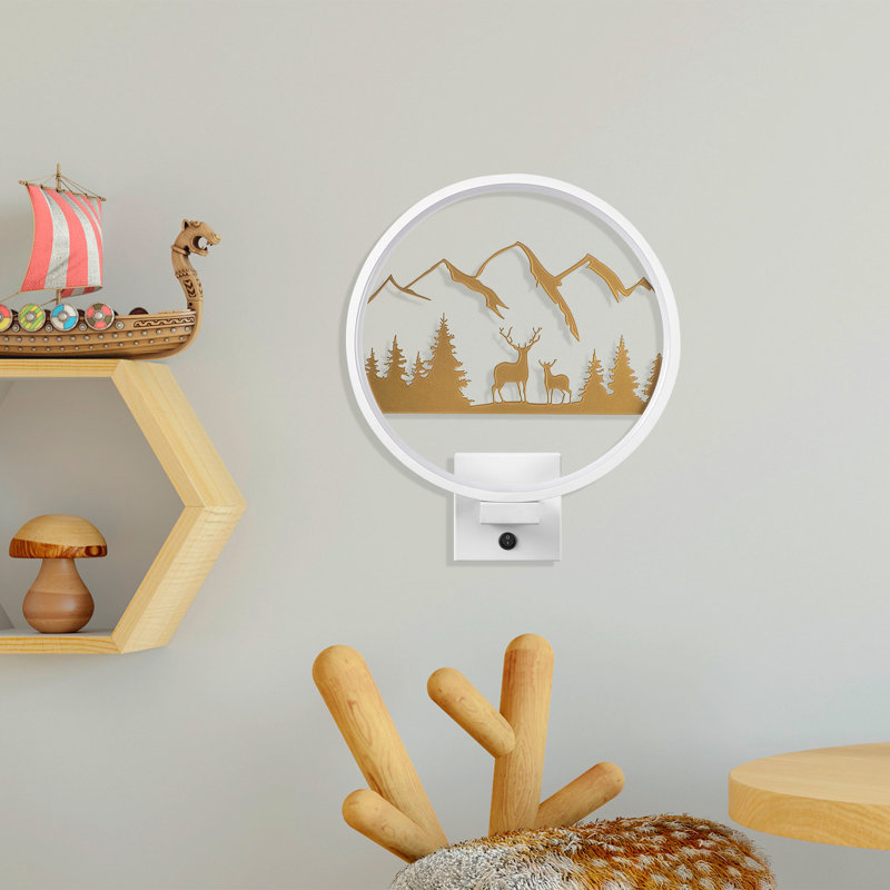 Stylish Wall Lamp, White & Gold, 11.8 x 14.2 x 3.9 inches | 100% Metal, IP 44 Rated, Max 12W | On/Off Switch, 78.7-inch Cable | Perfect for Glam, Animal-Inspired, Scenic & Christmas Decor