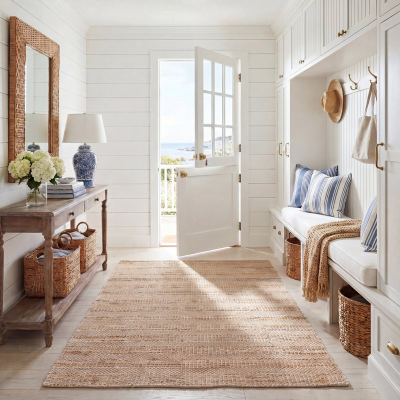 Abianna Geometric Flatweave Ivory/Natural Area Rug, Rectangle 5' x 8'