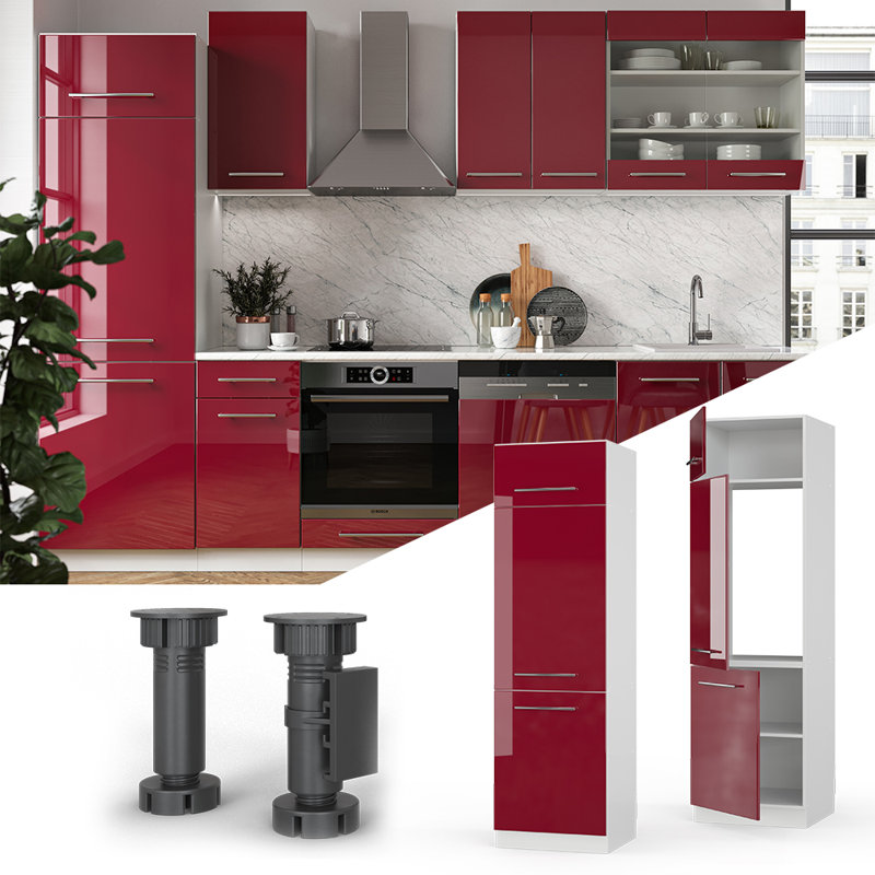 Bethani 207Cm H x 60Cm W x 58Cm D Oak Kitchen Cabinet, Red/White
