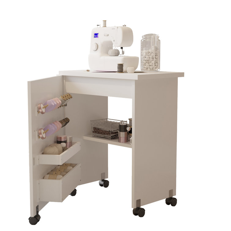 Foldable Sewing Table with Wheels NSdirect Desk Color: White