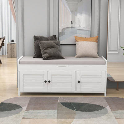 Banc de rangement avec 3 portes en forme de volet, banc à chaussures avec rangement caché