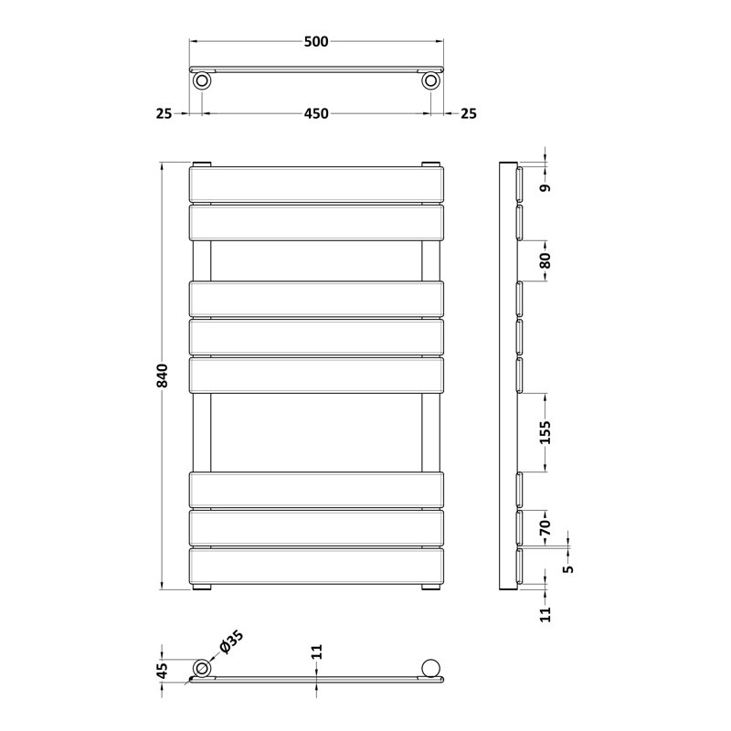 Piazza Flat Panel Towel Rail Heated Towel Rails, Matt Black