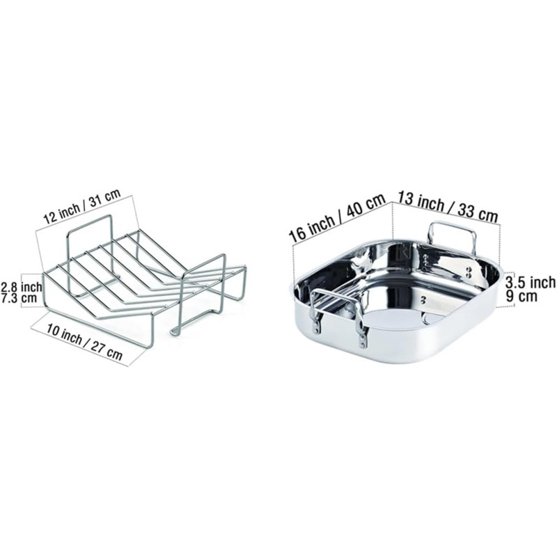 Stainless Steel 16x13 Roaster Pan with V-Shaped Rack