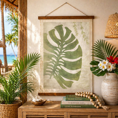 Monstera Leaf Scroll Cotton Tapestry