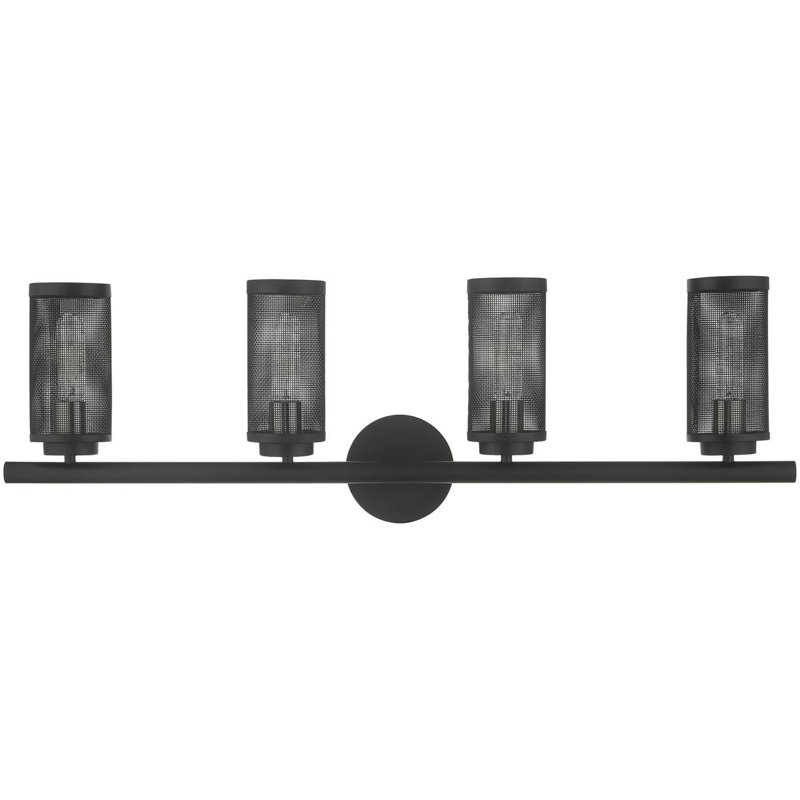 Luminaire de salle de bain moderne en maille d'acier inoxydable noir, 35,5 po - Quatre lumières