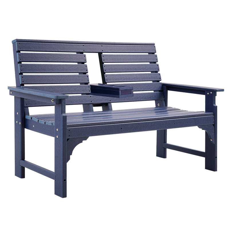 Banc d'extérieur toutes saisons Hdpe avec porte-gobelets, banc de jardin pour 2-3 personnes avec une capacité de poids de 700 lb, bancs de patio pour l'extérieur, jardin, porche, cour et parc