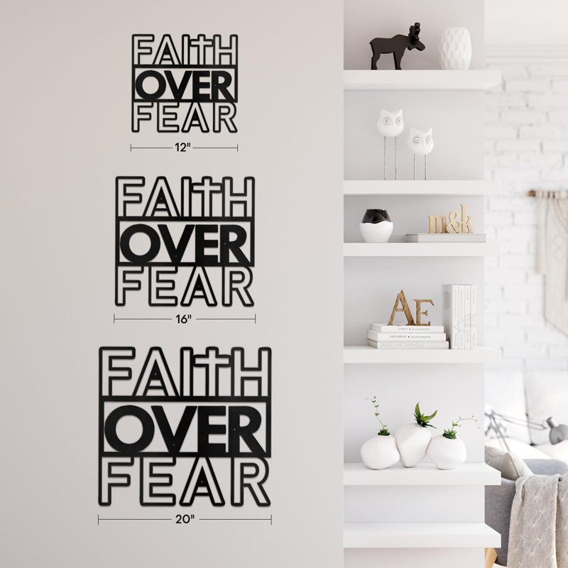 Faith Over Fear - Black Gold Text Inspirational Metal Wall Decor Home Decoration Wall Accent, Black, 19" H x 20" W x 0.05" D