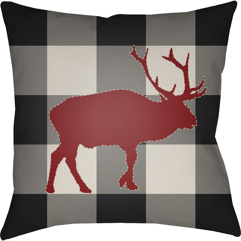 Buffalo Indoor/Outdoor Throw Pillow, Black/Red/Neutral, 20" H x 20" W x 4" D