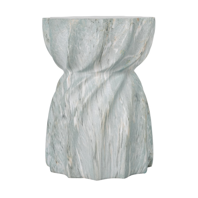 Alapaka 19.29"H Outdoor Magnesium Oxide Side Table with Sculptural Fluted Design, Green Marble