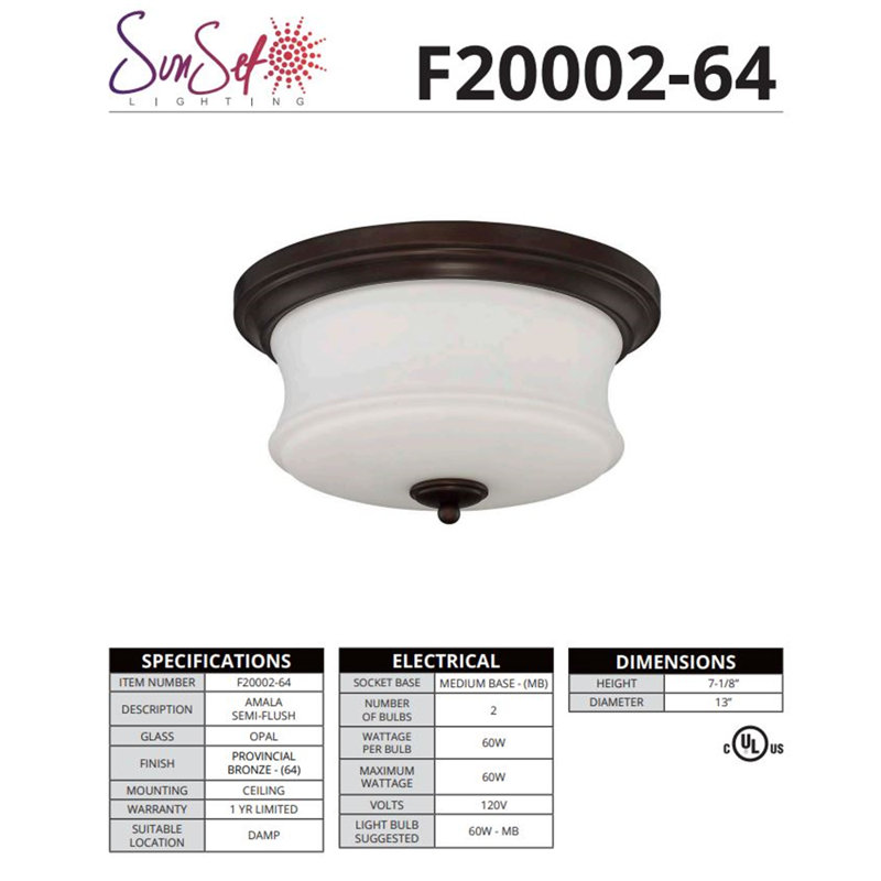 Glass Flush Mount, Provincial Bronze