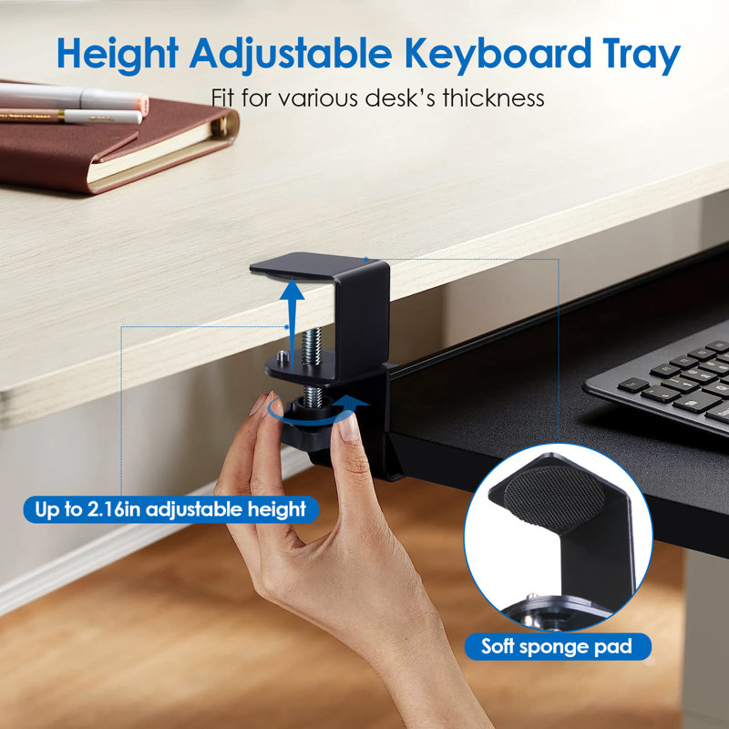 25.59x9.64x0.51'', Black, Keyboard Mouse Tray Under Desk