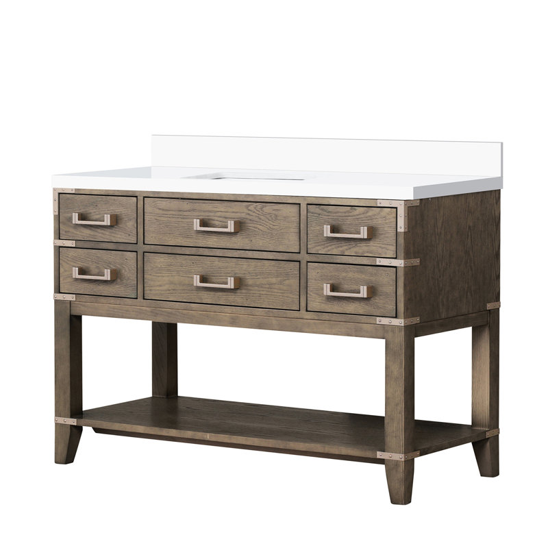 48 In. Grey Oak Vanity With Cultured Marble Top & Soft Close Function Bath Countertop 48" W X 22" D Solid Wood