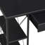 Bureau noir avec tablettes ouvertes, idéal pour le bureau - Grand espace de rangement avec 1 tiroir et 8 compartiments. Structure robuste en bois et en métal, avec passe-câbles intégré et design élégant.