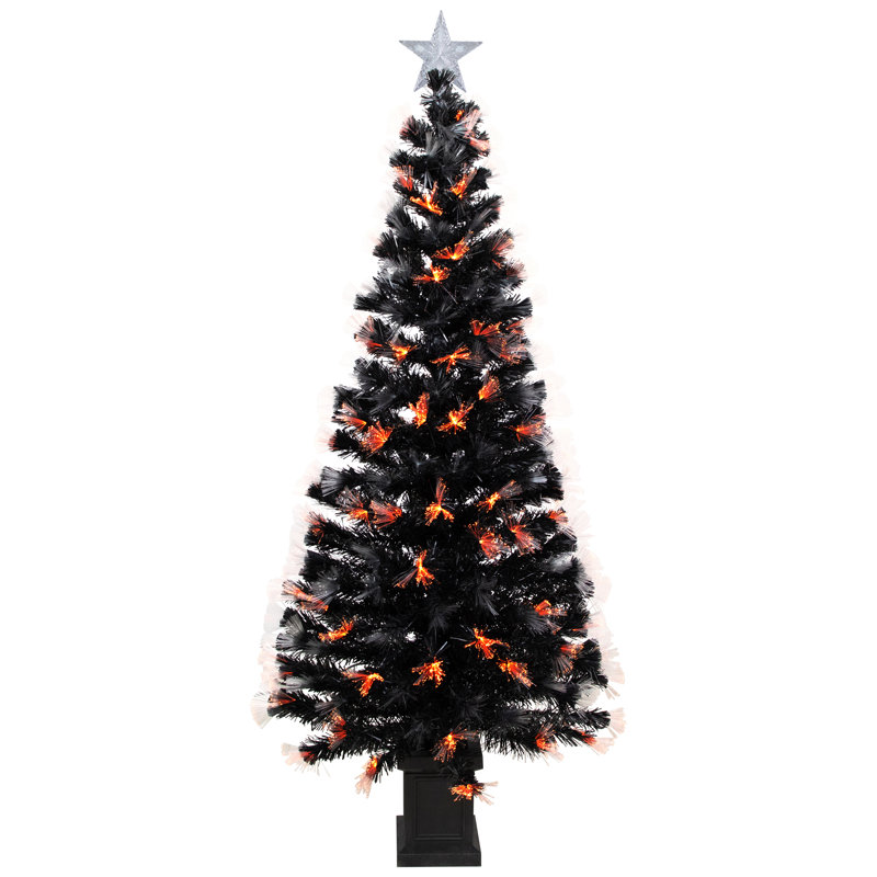 Arbre d'Halloween artificiel en fibre de pin 8 fonctions 8 pi - noir - orange et mauve à DEL, H 72 po x l 32 po x P 32 po