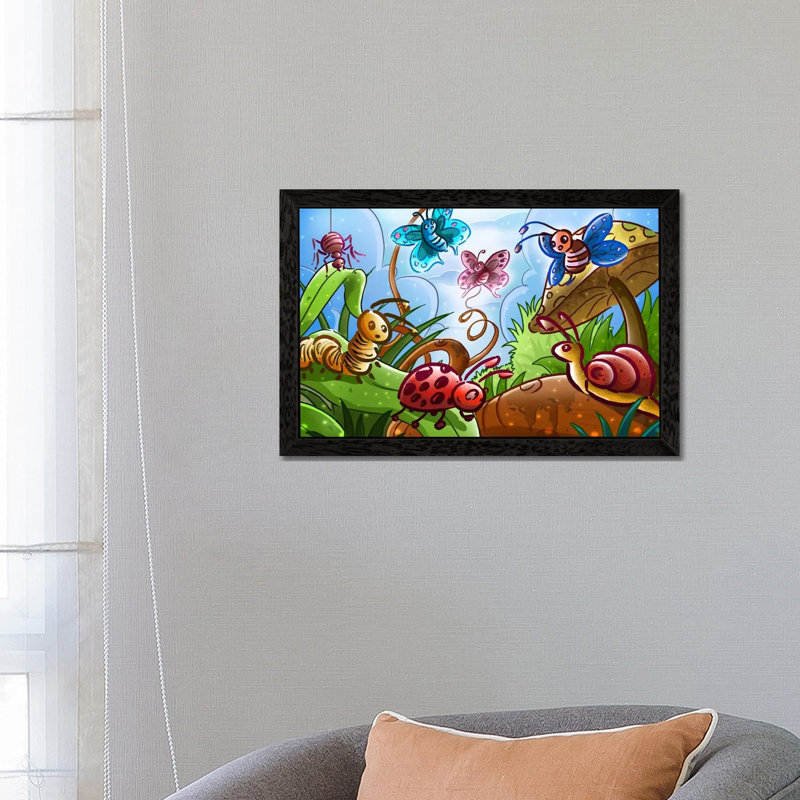 Cartoon Bugs - Print on Canvas, 101.6 cm H x 66.04 cm W, Black Floater Framed