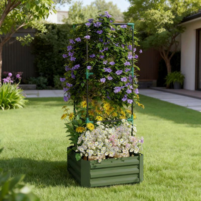 Garden Bed,Galvanized Planter Box,Raised Garden Bed With Cage For Climbing Vines