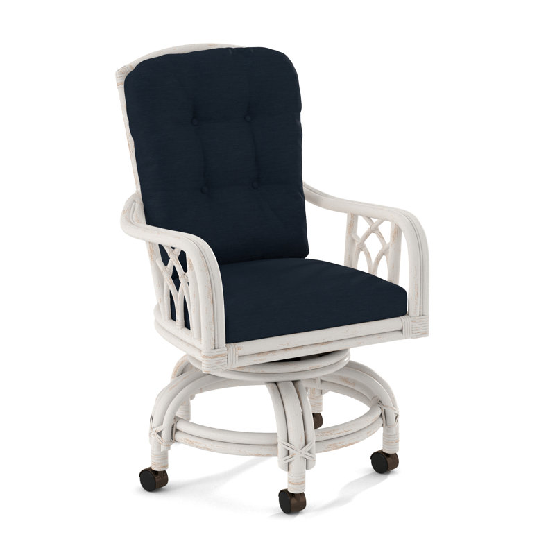 Edgewater Castered Arm Chair, Blue Buffalo Check; 0120-61, Antique Frost White