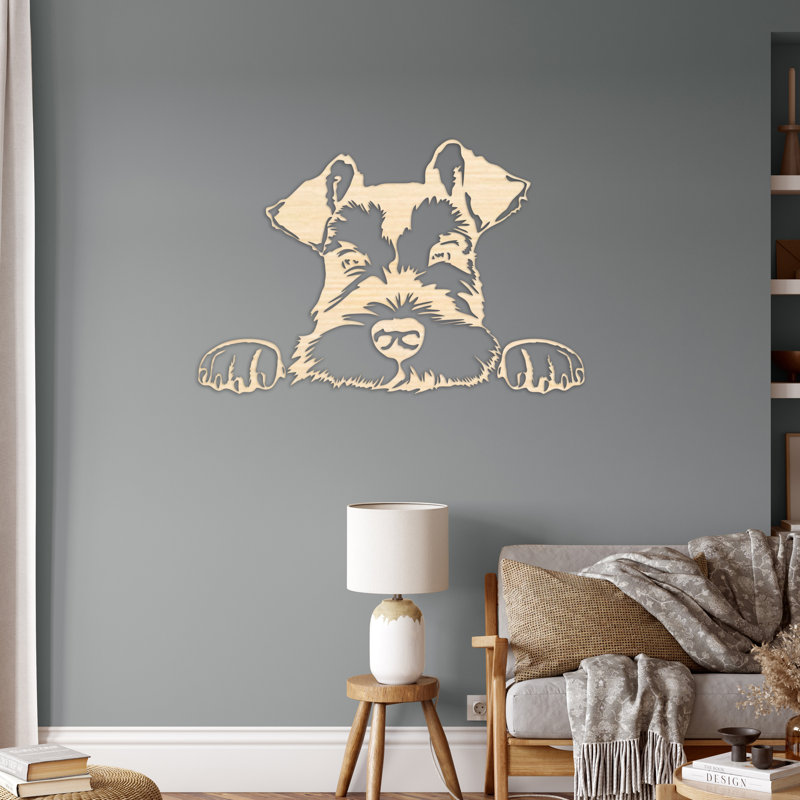 Art mural abstrait de chien - bouleau baltique naturel, H 21,1 po x l 32 po x P 0,25 po