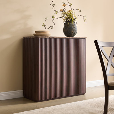 34.4"W Fluted Sideboard with Faux Marble Top & 1.97" Thick Side Panels, 2-Door Buffet Cabinet