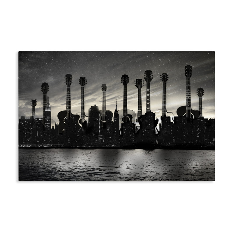 Guitare, paysage urbain, toile par CAD Designs, H 20 po x l 30 po