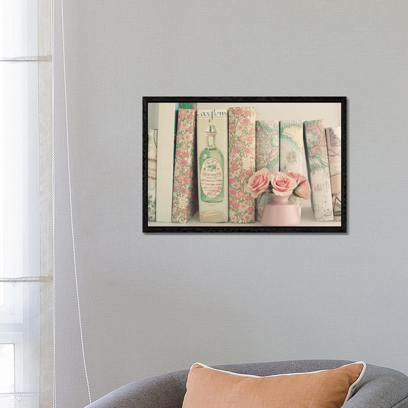Floral Books by Caroline Mint - Print on Canvas, 66.04 cm H x 45.72 cm W, Black Framed