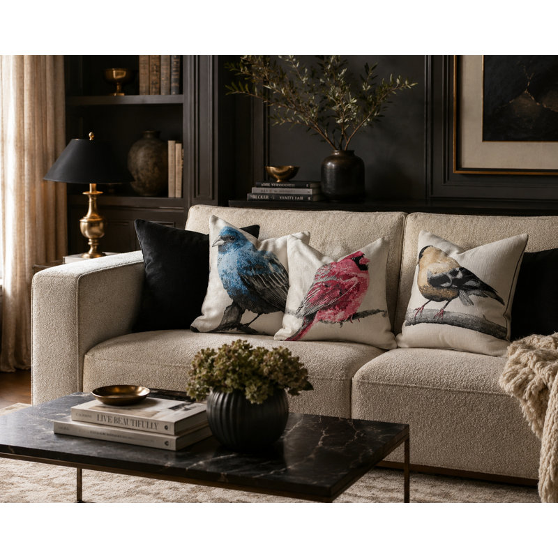 Embroidered Feather Reversible Throw Pillow