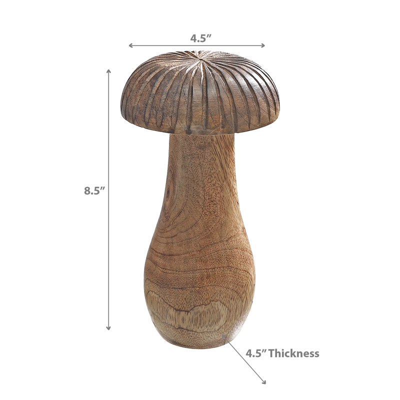 Petit champignon manguier en bois, Brun, H 9 po x l 4,8 po x P 4,8 po