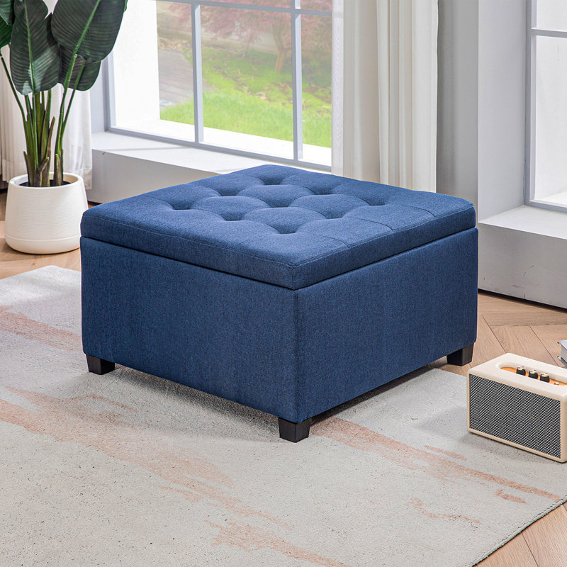 Repose-pieds de rangement rectangulaire capitonné de 27,5 po Neylandville, Bleu