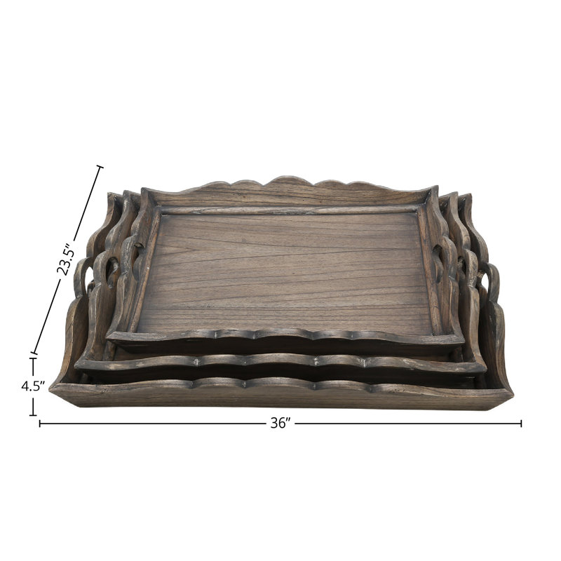 Kadence Scalloped Edge 3-Piece Serving Tray Set, Schooner Brown